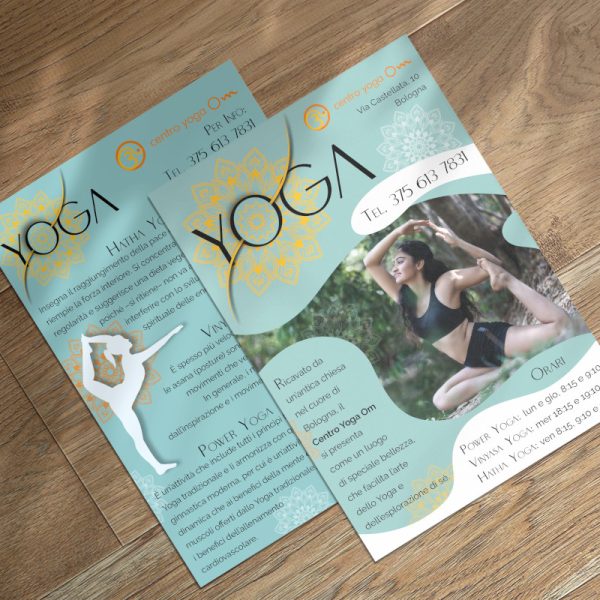 Grafiche Coordinate su volantino in formato A5 fronte e retro per centro Yoga