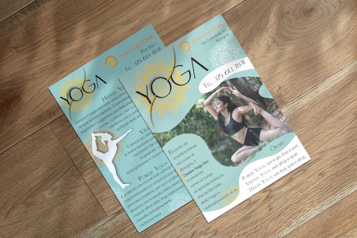 Grafiche Coordinate su volantino in formato A5 fronte e retro per centro Yoga